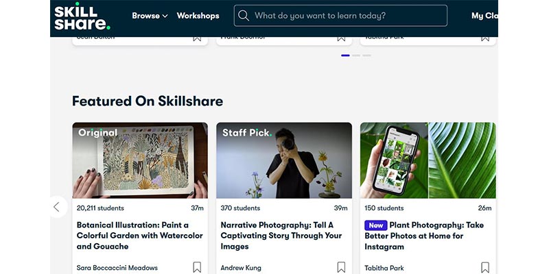 Skillshare Webseite Screenshot